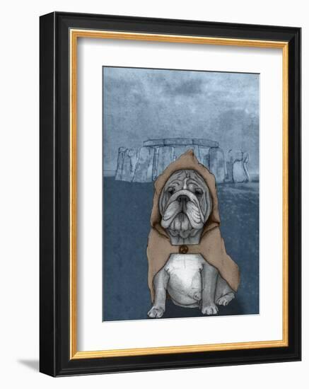 English Bulldog with Stonehenge-Barruf-Framed Art Print