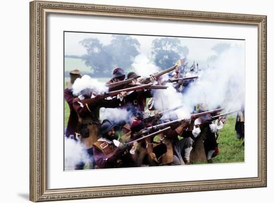 English Civil War, Musket Fire in Battle, Historical Re-Enactment-null-Framed Giclee Print