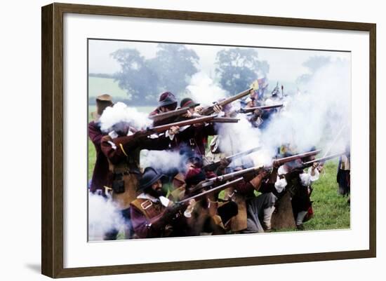 English Civil War, Musket Fire in Battle, Historical Re-Enactment-null-Framed Giclee Print