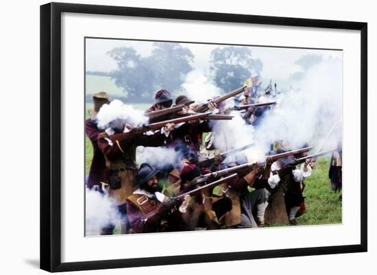 English Civil War, Musket Fire in Battle, Historical Re-Enactment-null-Framed Giclee Print