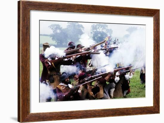 English Civil War, Musket Fire in Battle, Historical Re-Enactment-null-Framed Giclee Print