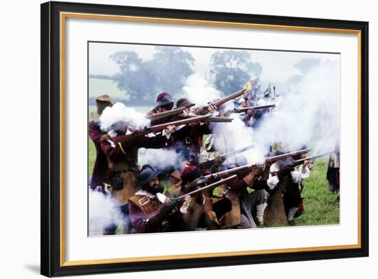 English Civil War, Musket Fire in Battle, Historical Re-Enactment-null-Framed Giclee Print