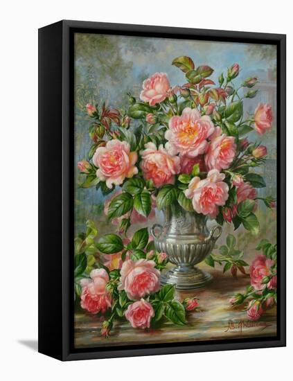 English Elegance Roses in a Silver Vase-Albert Williams-Framed Premier Image Canvas