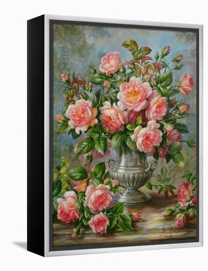 English Elegance Roses in a Silver Vase-Albert Williams-Framed Premier Image Canvas