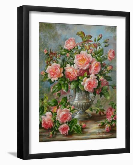 English Elegance Roses in a Silver Vase-Albert Williams-Framed Premium Giclee Print