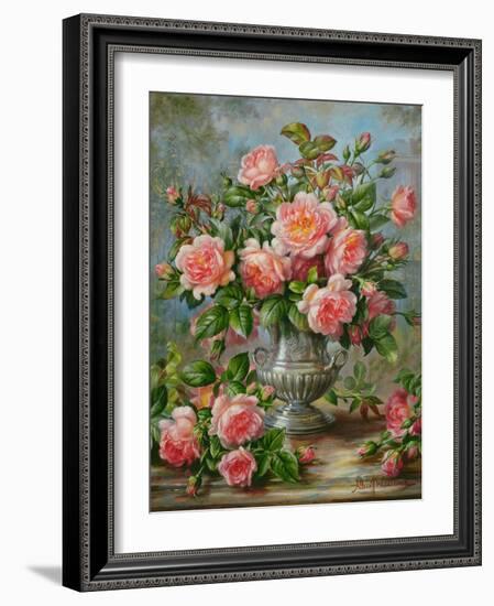 English Elegance Roses in a Silver Vase-Albert Williams-Framed Premium Giclee Print