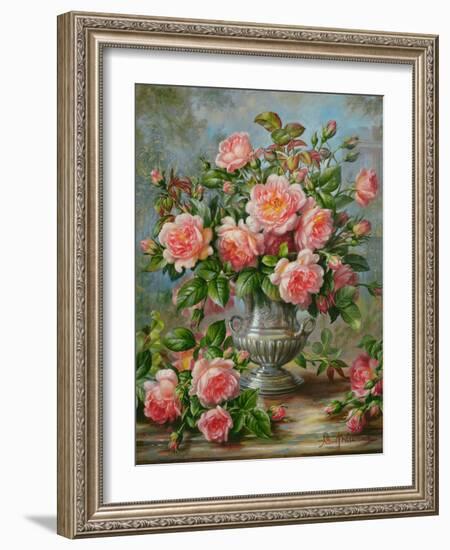 English Elegance Roses in a Silver Vase-Albert Williams-Framed Giclee Print