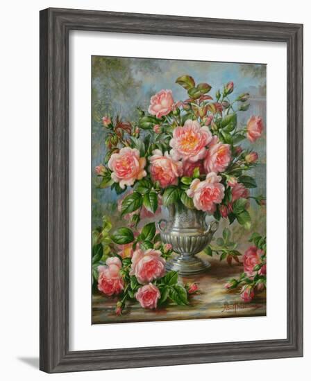 English Elegance Roses in a Silver Vase-Albert Williams-Framed Giclee Print