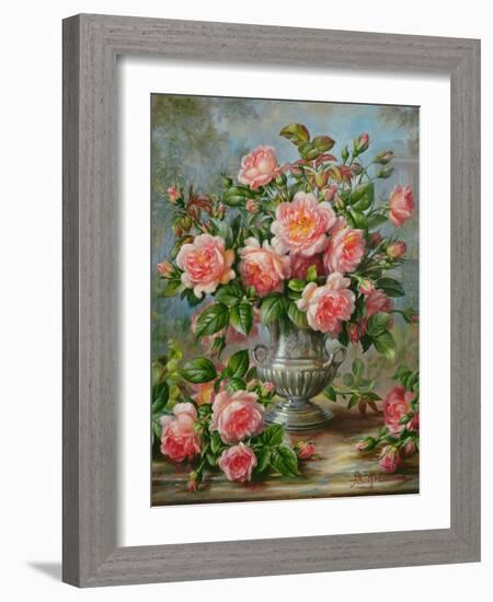 English Elegance Roses in a Silver Vase-Albert Williams-Framed Giclee Print