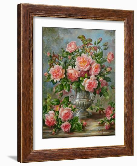 English Elegance Roses in a Silver Vase-Albert Williams-Framed Giclee Print