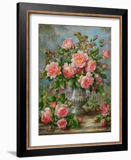 English Elegance Roses in a Silver Vase-Albert Williams-Framed Giclee Print