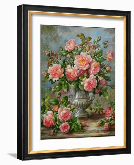 English Elegance Roses in a Silver Vase-Albert Williams-Framed Giclee Print