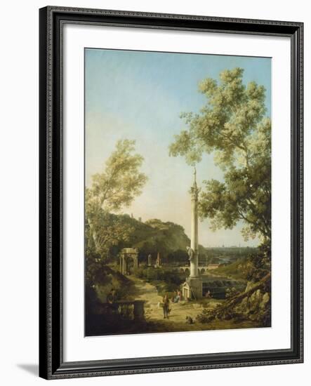 English Landscape Capriccio with a Column, c.1754-Canaletto-Framed Giclee Print