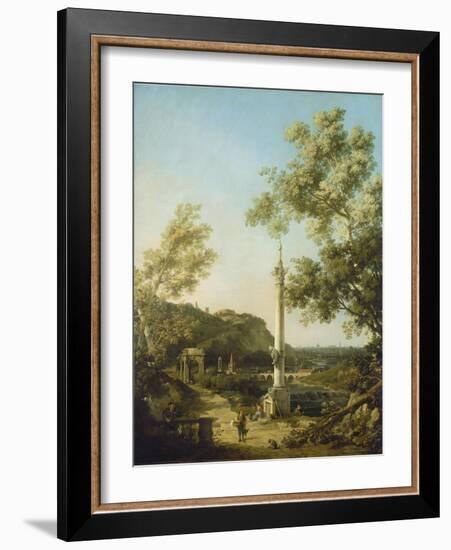 English Landscape Capriccio with a Column, c.1754-Canaletto-Framed Giclee Print