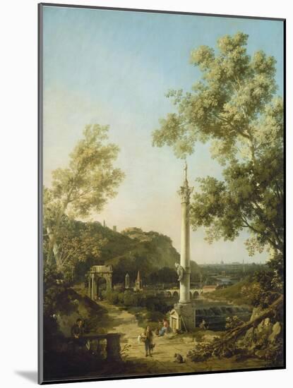 English Landscape Capriccio with a Column, c.1754-Canaletto-Mounted Giclee Print