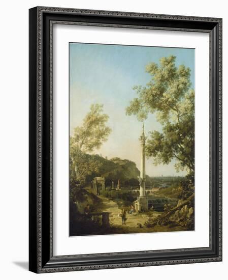 English Landscape Capriccio with a Column, c.1754-Canaletto-Framed Giclee Print