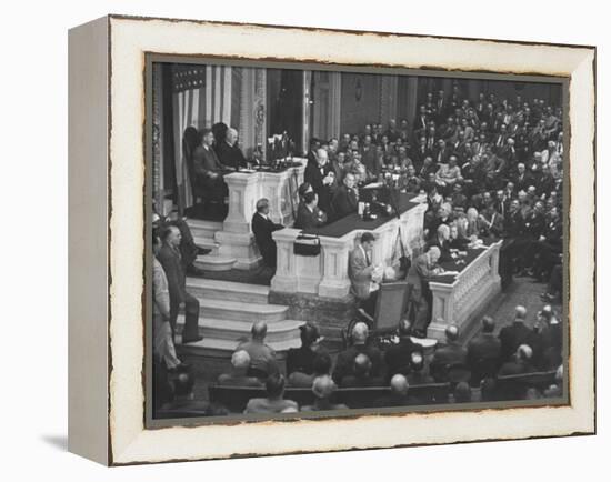 English Prime Minister Winston Churchill Adressesing the Us Congress-Myron Davis-Framed Premier Image Canvas