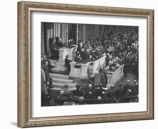 English Prime Minister Winston Churchill Adressesing the Us Congress-Myron Davis-Framed Photographic Print