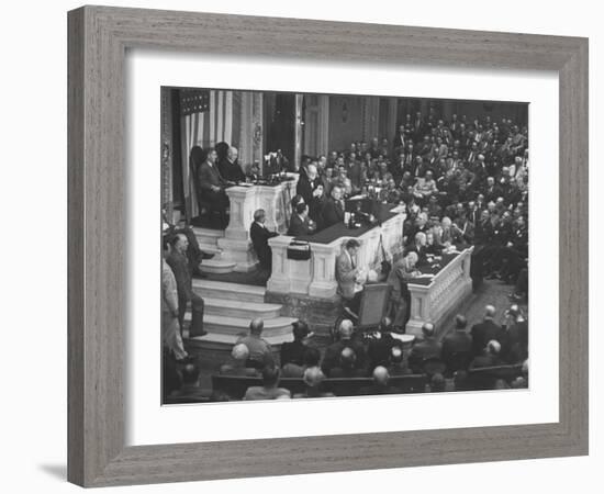 English Prime Minister Winston Churchill Adressesing the Us Congress-Myron Davis-Framed Photographic Print