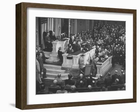 English Prime Minister Winston Churchill Adressesing the Us Congress-Myron Davis-Framed Photographic Print