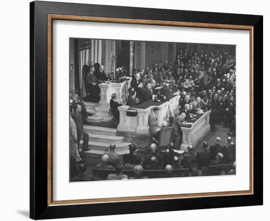 English Prime Minister Winston Churchill Adressesing the Us Congress-Myron Davis-Framed Photographic Print