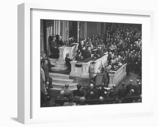 English Prime Minister Winston Churchill Adressesing the Us Congress-Myron Davis-Framed Photographic Print