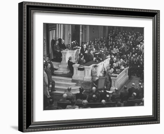 English Prime Minister Winston Churchill Adressesing the Us Congress-Myron Davis-Framed Photographic Print