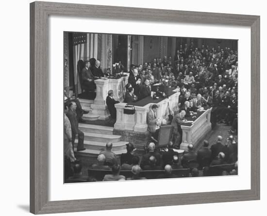 English Prime Minister Winston Churchill Adressesing the Us Congress-Myron Davis-Framed Photographic Print