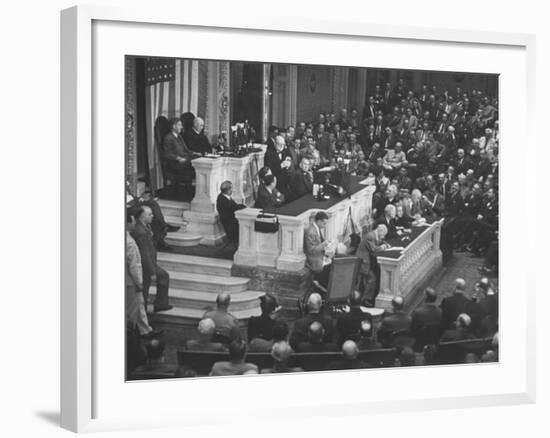 English Prime Minister Winston Churchill Adressesing the Us Congress-Myron Davis-Framed Photographic Print