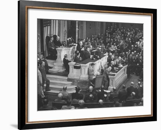 English Prime Minister Winston Churchill Adressesing the Us Congress-Myron Davis-Framed Photographic Print