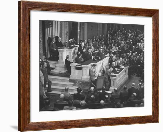 English Prime Minister Winston Churchill Adressesing the Us Congress-Myron Davis-Framed Photographic Print