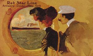 Poster Advertising the 'Red Star Line' from Antwerp to New York Via Dover by English School