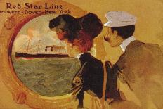Poster Advertising the 'Red Star Line' from Antwerp to New York Via Dover-English School-Giclee Print