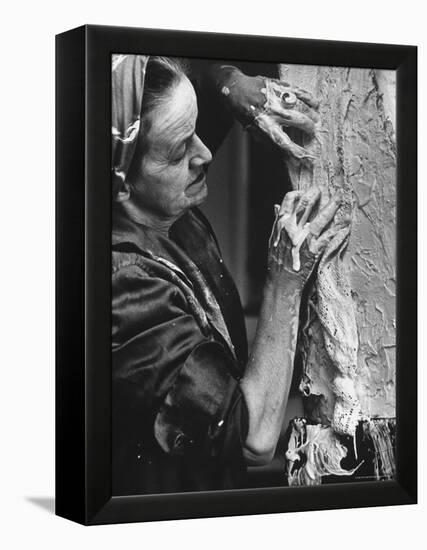 English Sculptor, Barbara Hepworth, at Work in Her Studio-Paul Schutzer-Framed Premier Image Canvas