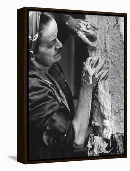 English Sculptor, Barbara Hepworth, at Work in Her Studio-Paul Schutzer-Framed Premier Image Canvas