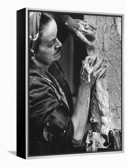 English Sculptor, Barbara Hepworth, at Work in Her Studio-Paul Schutzer-Framed Premier Image Canvas