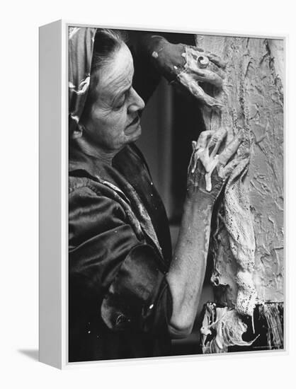 English Sculptor, Barbara Hepworth, at Work in Her Studio-Paul Schutzer-Framed Premier Image Canvas