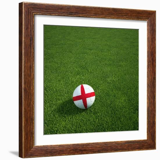 English Soccerball Lying on Grass-zentilia-Framed Art Print