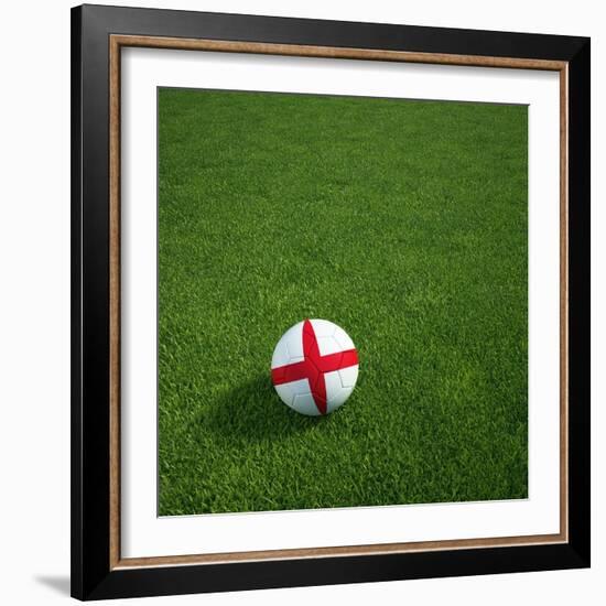 English Soccerball Lying on Grass-zentilia-Framed Art Print