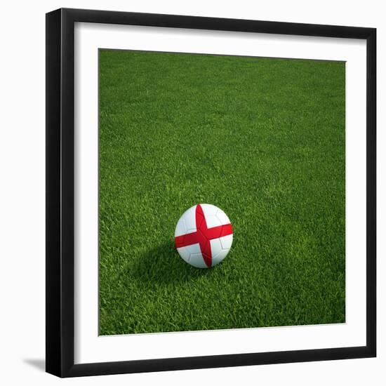 English Soccerball Lying on Grass-zentilia-Framed Art Print