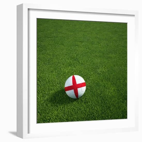 English Soccerball Lying on Grass-zentilia-Framed Art Print