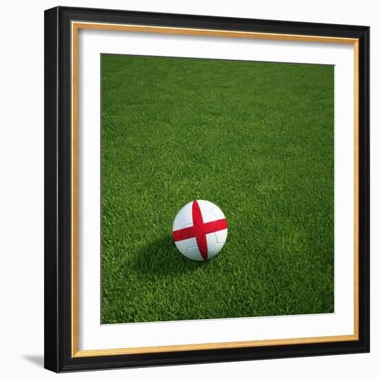 English Soccerball Lying on Grass-zentilia-Framed Art Print