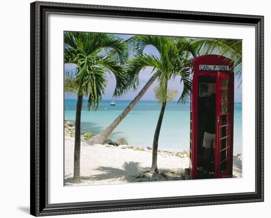 English Telephone Box on the Beach, Dickenson's Bay, North-East Coast, Antigua, West Indies-J P De Manne-Framed Photographic Print