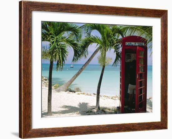 English Telephone Box on the Beach, Dickenson's Bay, North-East Coast, Antigua, West Indies-J P De Manne-Framed Photographic Print