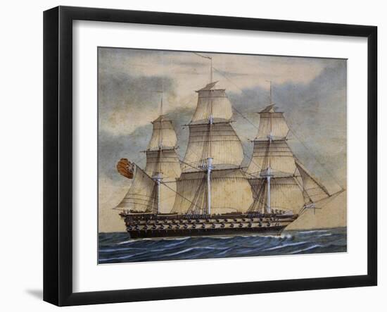 English Third-Rate Sailing Ship with 74 Guns in Genoa in April, 1849, Watercolor by Adene, 1858-null-Framed Giclee Print