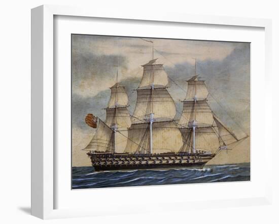 English Third-Rate Sailing Ship with 74 Guns in Genoa in April, 1849, Watercolor by Adene, 1858-null-Framed Giclee Print