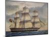 English Third-Rate Sailing Ship with 74 Guns in Genoa in April, 1849, Watercolor by Adene, 1858-null-Mounted Giclee Print