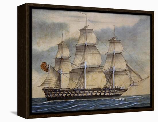 English Third-Rate Sailing Ship with 74 Guns in Genoa in April, 1849, Watercolor by Adene, 1858-null-Framed Premier Image Canvas