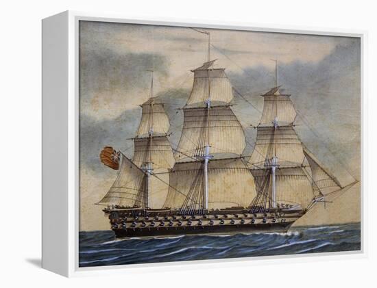 English Third-Rate Sailing Ship with 74 Guns in Genoa in April, 1849, Watercolor by Adene, 1858-null-Framed Premier Image Canvas