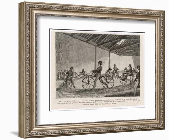 Englishmen Learn to Ride Johnson's Pedestrian Hobby Horse at the Riding School in the Strand London-null-Framed Art Print